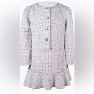 Zunie Cream Tweed Knit Matching Set with Ruffle Hem